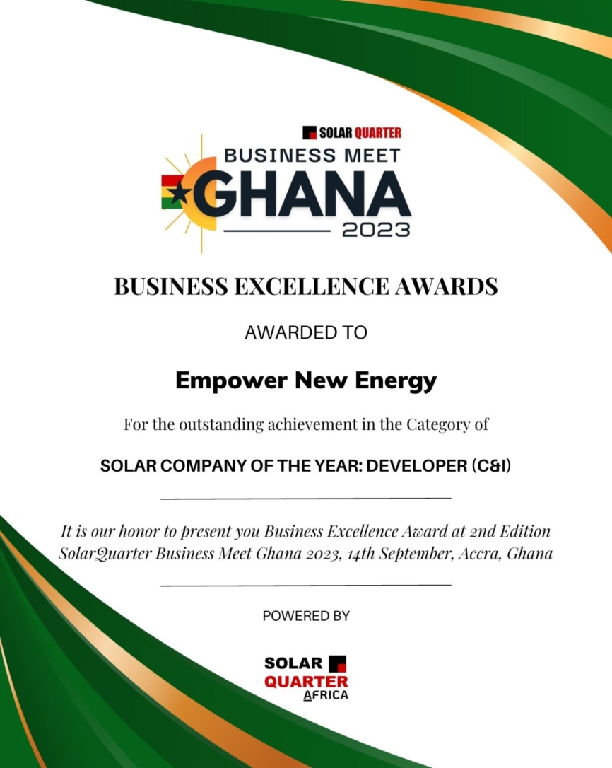Empower New Energy wins “Solar (C &I) Company of the Year” – award in Ghana